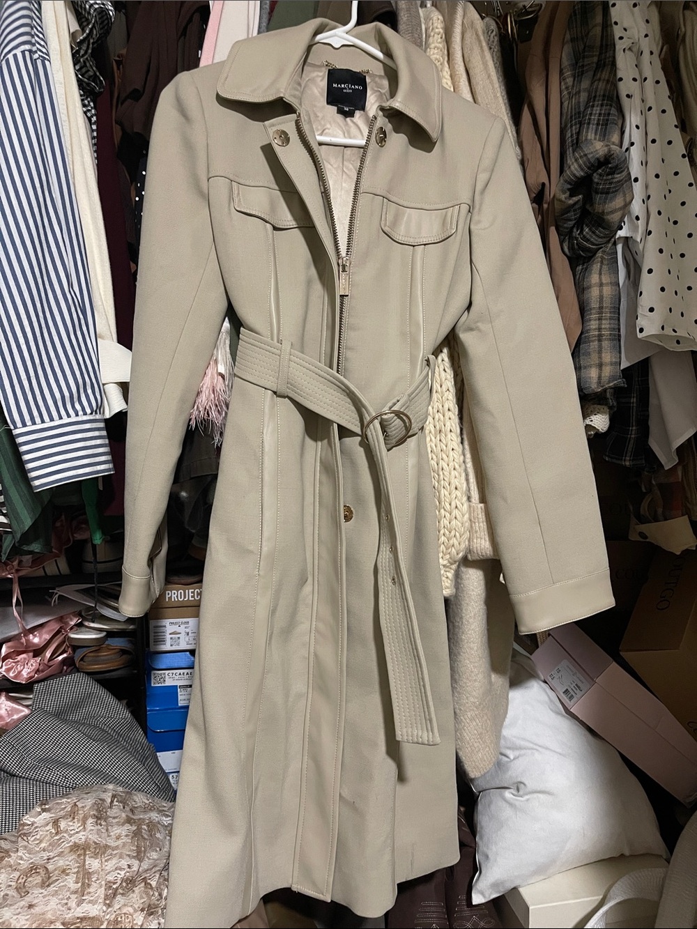 Guess Beige Long Trench Coat with Belt